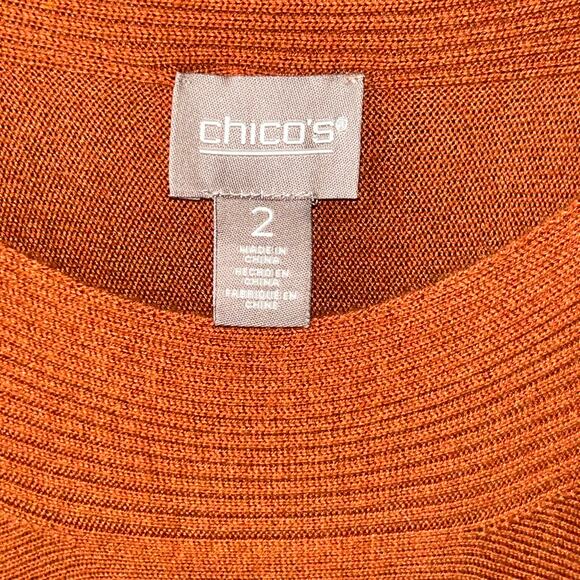 New Chicos Womens Rust Orange Sweater Sz 2 Large 3/4 Sleeve Pullover Sweater - Picture 4 of 10